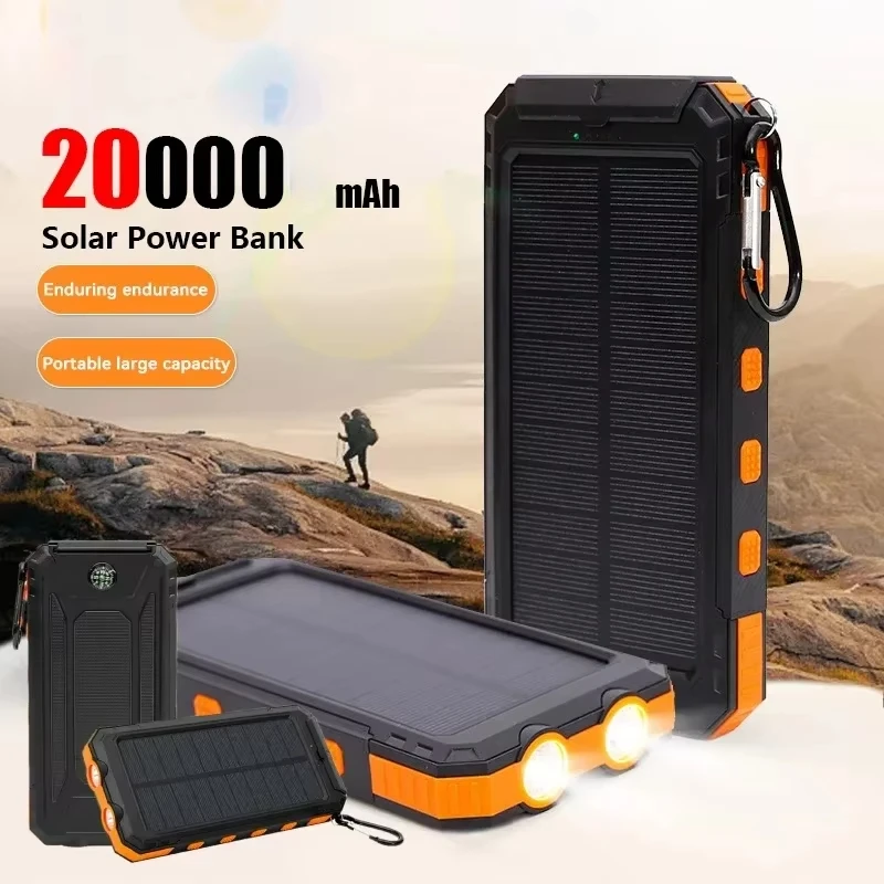 200000mAh Solar Power Bank Portable Large Capacity Charger Compatible with IOS Android USB-A and USB-C Fast Charging