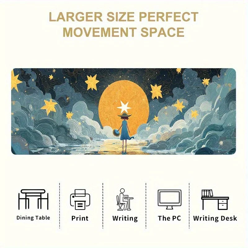 Magical Witch Starry Sky Extended Gaming Mouse Pad Durable Non-Slip Rubber Desk Mat for Office Home