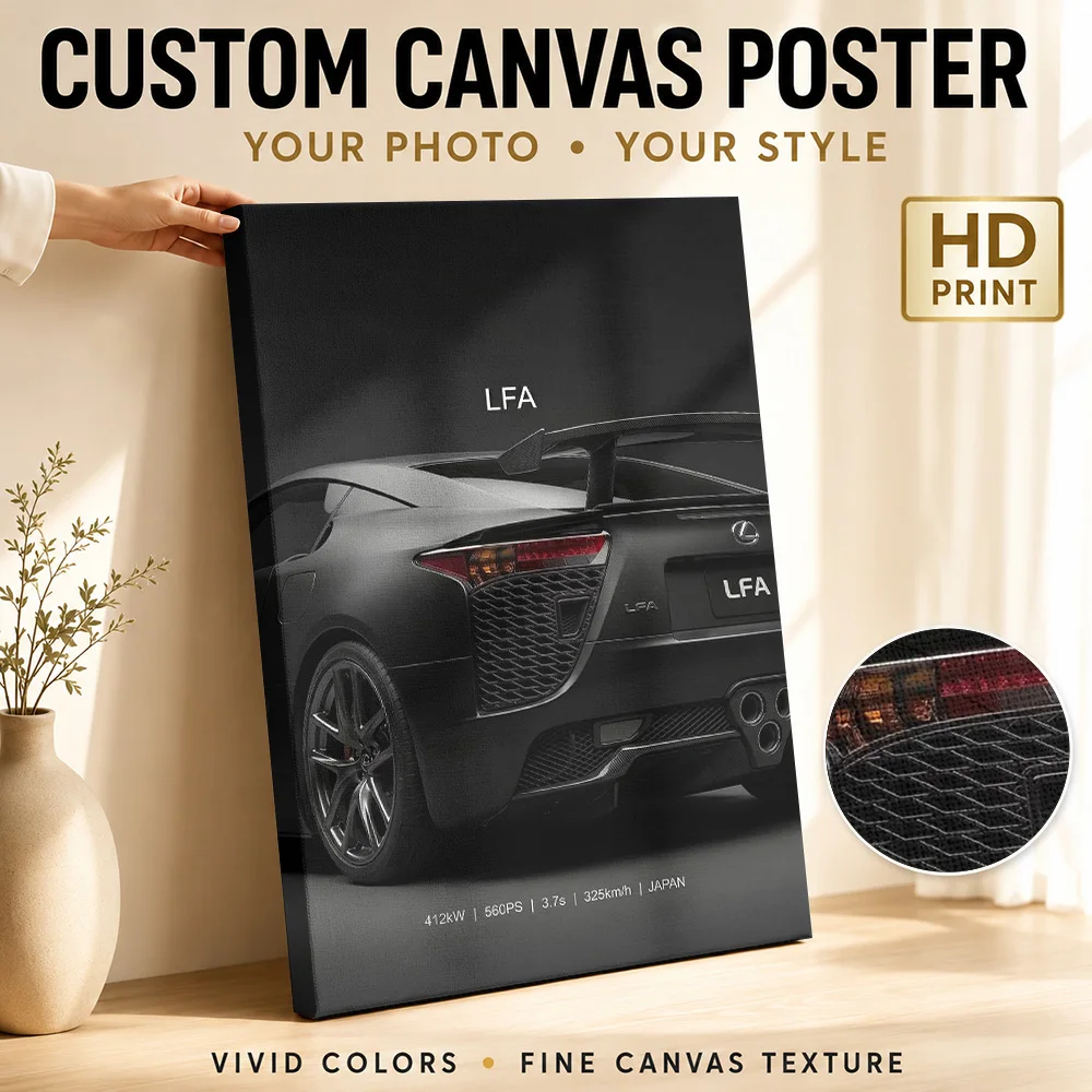 Close up Sports LFA black Rear View Framed Canvas Poster Custom Photo Modern Aesthetic Wall Art for Office Decor Ready to Hang