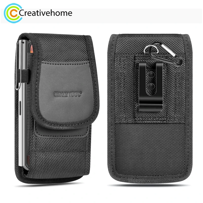 HAWEEL Phone Waist Bag Nylon Cloth Belt Clip Vertical Carrying Pouch with Card Slot Universal Men Business Style Phone Cover