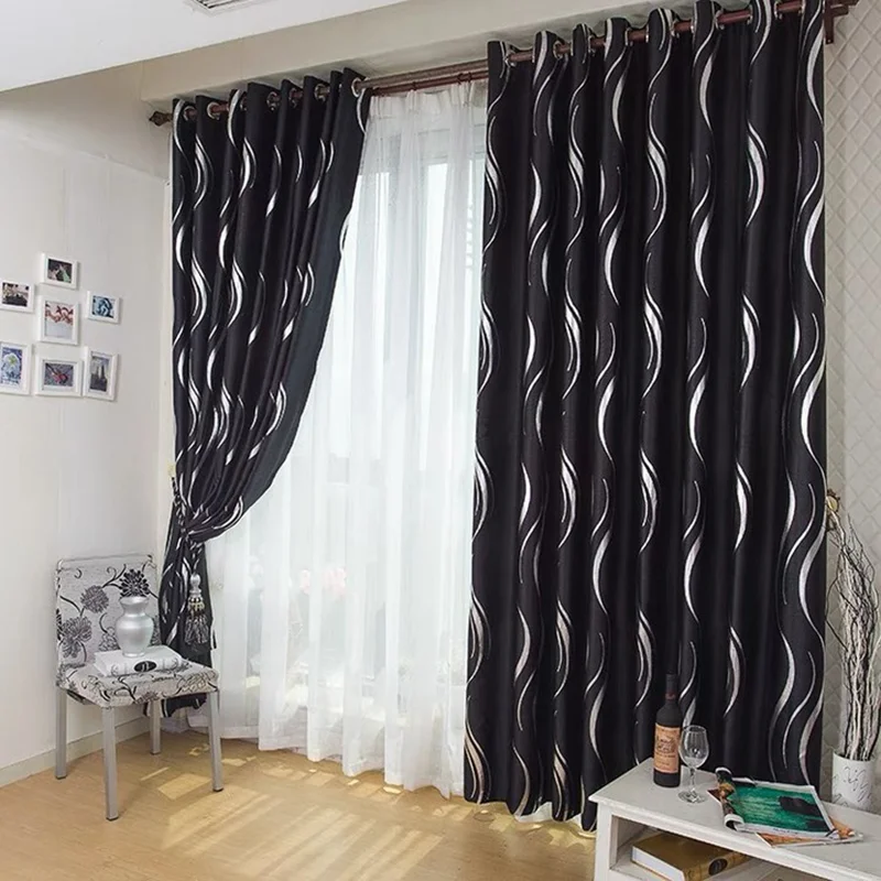 Blackout Curtains Microfiber Noise Reducing Thermal Insulated Silver Wave Pattern Design  for Living Room Bedroom Kid's Room