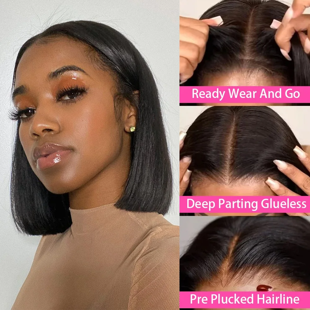 Glueless Wig Human Hair Ready To Wear Wig Straight Glueless Preplucked Wear And Go Wigs 4X4 HD Lace Front Wigs PreCut Lace Wigs