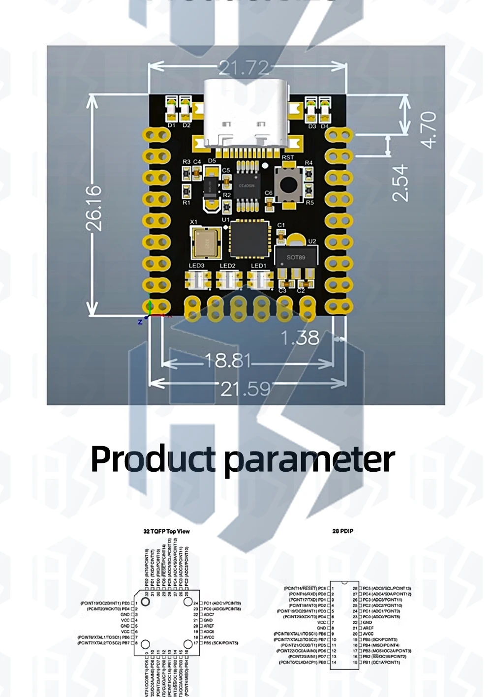 Für Arduino Nano Mini Ultra Kleine Type-C Entwicklungsplatine ATmega328P Chip CH340 Serieller Anschluss – Detail 4