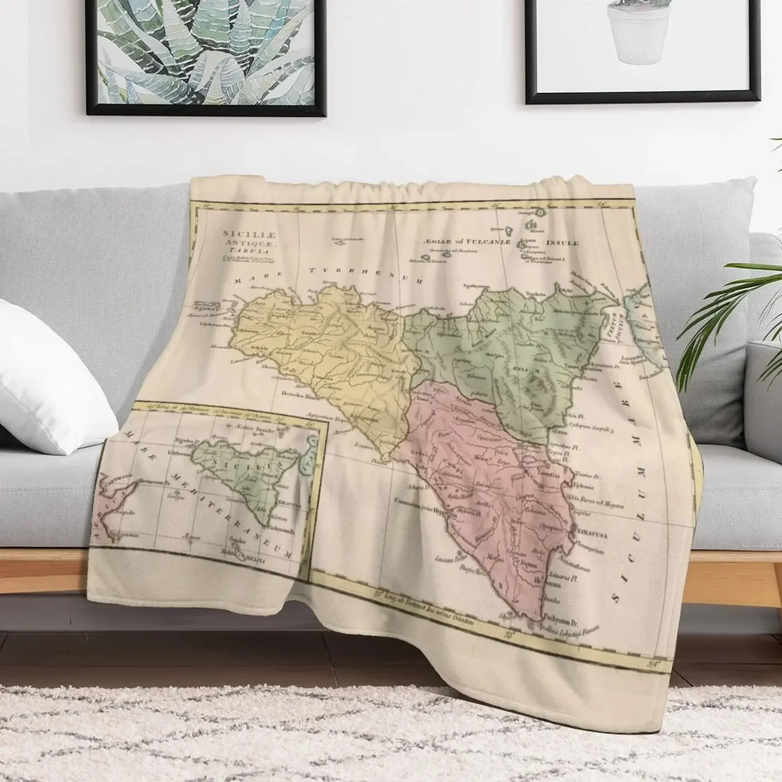 Vintage Map of Sicily Italy (1800) Throw Blanket Bed linens Designers Blankets