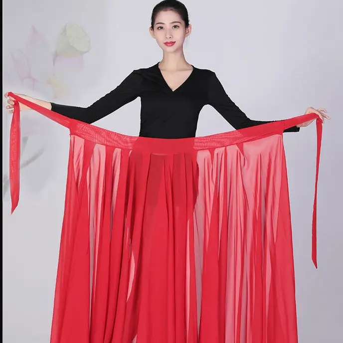 Falda de columpio de baile con cordones, falda de práctica de gasa de una pieza, falda de voz de bailarina, disfraz de baile clásico