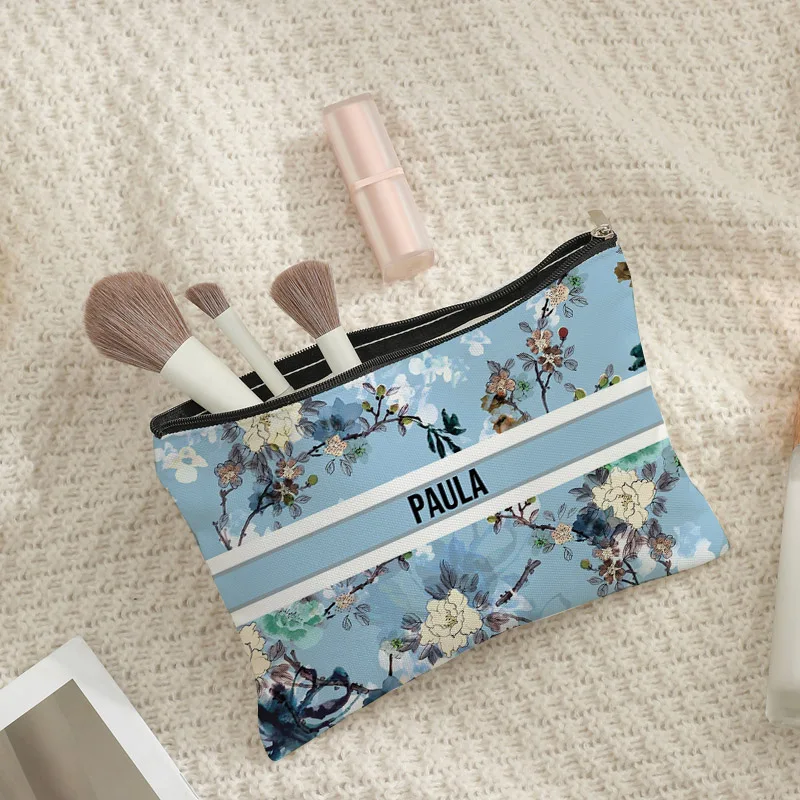 Vintage Floral Makeup Bag Custom Name Handbag for Women Travel Cosmetic Organizer Toilet Pouch Trendy Side Bag for Ladies Purse