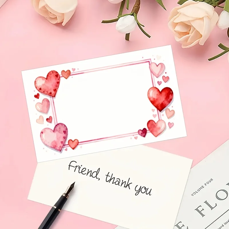 60pcs Red Heart Patterned Thank-you Cards, Valentine's Day Messages, Business, Birthday Gifts, and Back To School Supplies