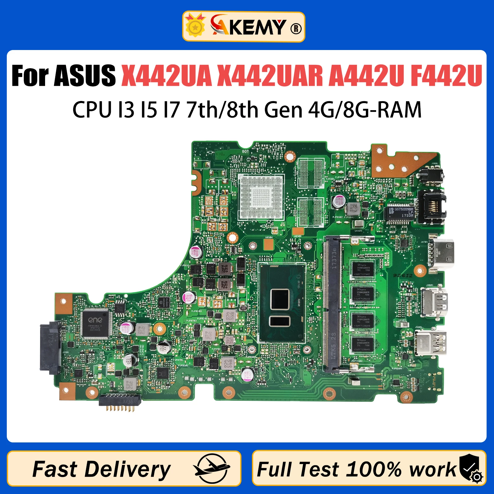 AKEMY X442UA Motherboard For Asus X442UQ X442UN A442U X442UF X442UR F442U A480U X442UAR Mainboard i3 i5 i7-7th/8th CPU 4G/8G RAM