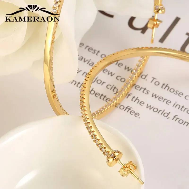 20/40/65mm Over Sized Huge Golden AAA Zircon Hoop Earrings for Women Big Round Anti Allergy Precious Jewels Party Gifts