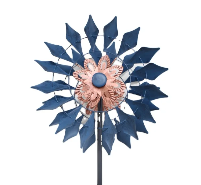 Middle Quality Blue Small Metal Wind Spinner Handmade Powder Coated Floor Standing Bracket for Festival Outdoor Use - Best