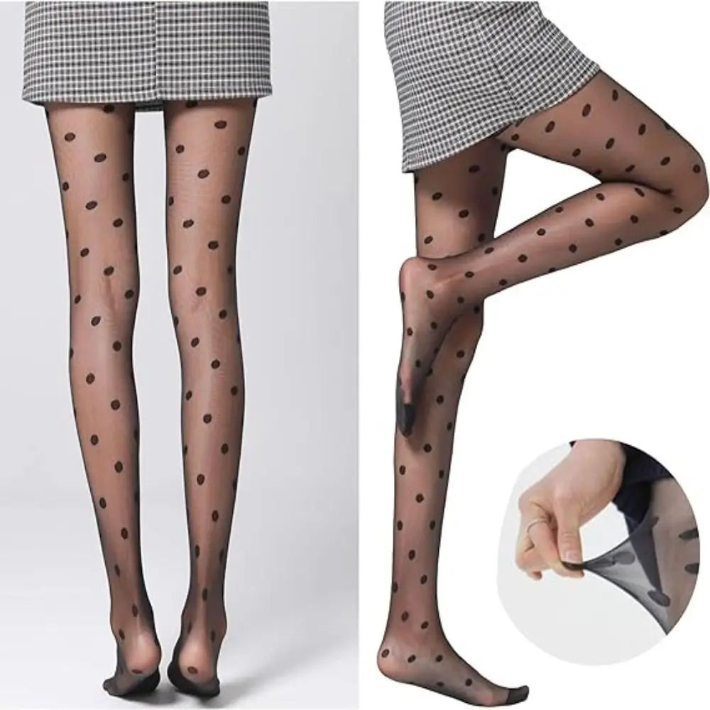 Sexy Elastic Pantyhose Sheer Polka Dots Thin Tights High Waisted Breathable Silk Stockings Women