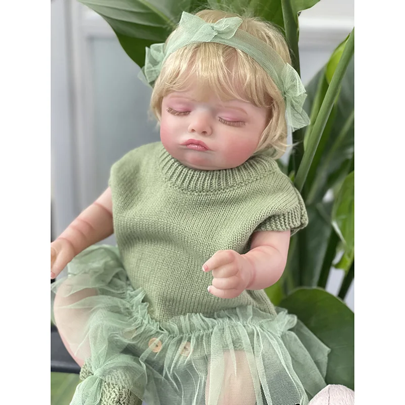 45cm Full Vinyl Body Cute Reborn Sleeping Baby Doll Girl Rosalie with Hand-Rooted blonde Hair