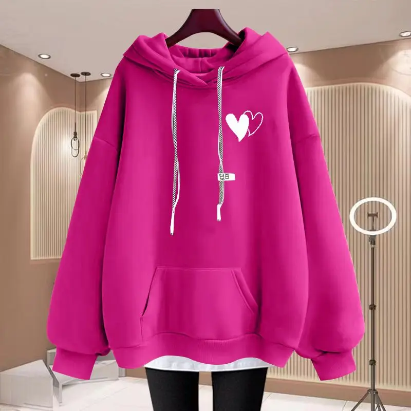 2023 New Winter Fake Two Pieces Oversized Hoodies Women\'s Casual Thick Warm Fleece Hooded Sweatshirts Loose Pullovers Female Top