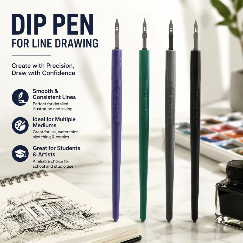 

Dip Pen for Line Drawing, Plastic & Stainless Steel, 135mm, for Illustration, Comic, Watercolor Sketch, School Art Supplies