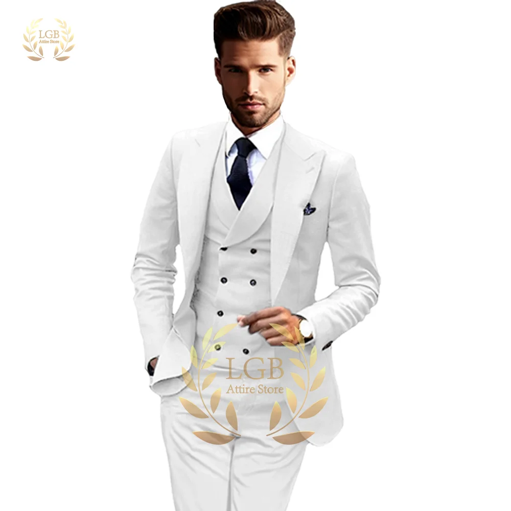 

Men's slim-fit 3-piece suit, tuxedo, shawl collar, double-breasted vest, jacket and pants, suitable for formal occasions