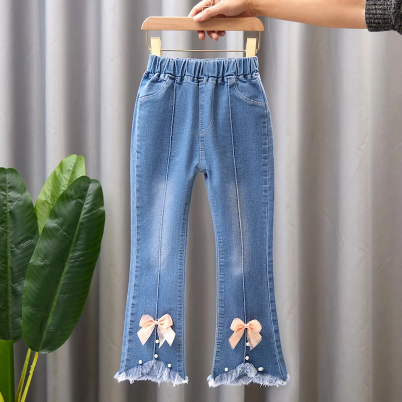 Jeans de cowboy décontractés pour enfants, pantalons à cloche, vêtements pour enfants, bébés filles, printemps, automne