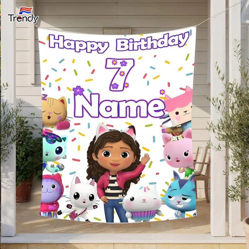 Custom Birthday Backdrop Banner Girls Birthday Background Flag Banners Personalized Name Custom Banners Decor for Kids 7th