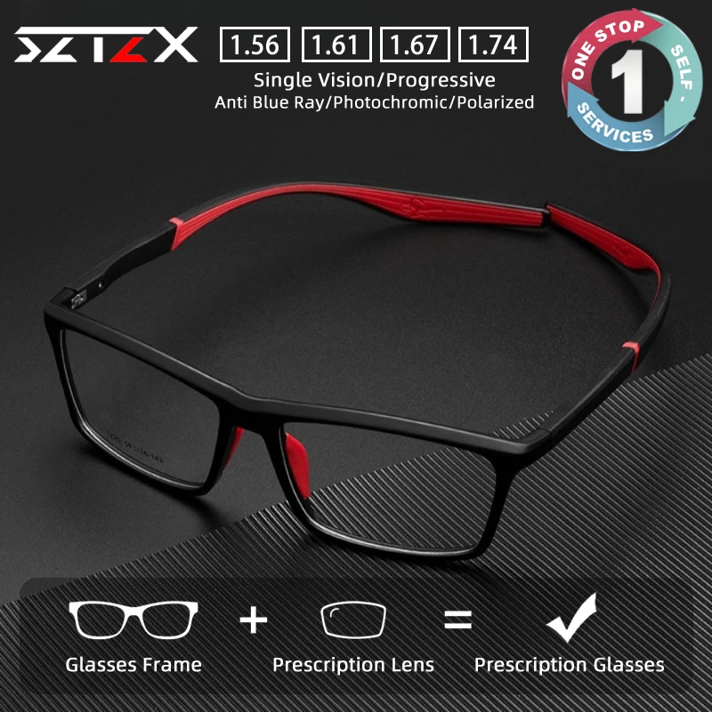 

SZTZX Sporty Ultralight Detachable Prescription Myopia Glasses For Tennis Cycling Basketball Men Progressive Reading Glasses