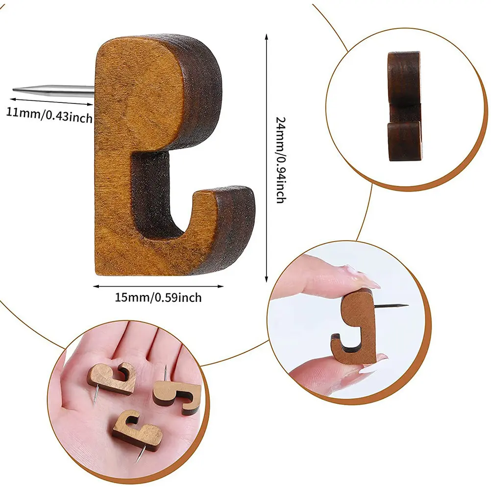 20Pcs Compact Wooden Thumb Tacks Multi-Function Push Pins for Photo Wall Decoration Bulletin Board Study Room Daily Use Office