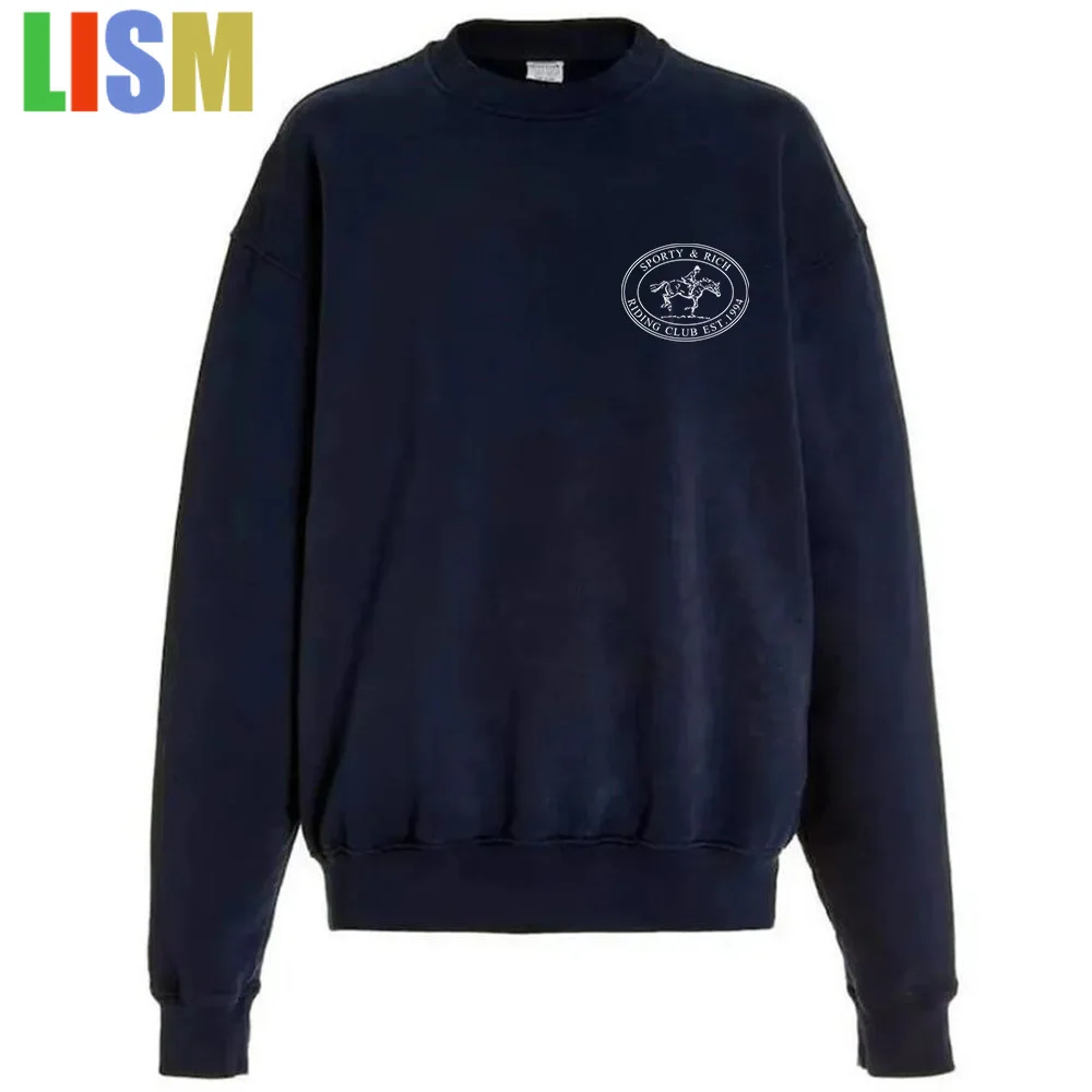 LISM SPORTRICH  y2k sweatshirt 2025 American Vintage Style Riding Club Printing Female Sweatshirts Crewneck Cotton Pullover