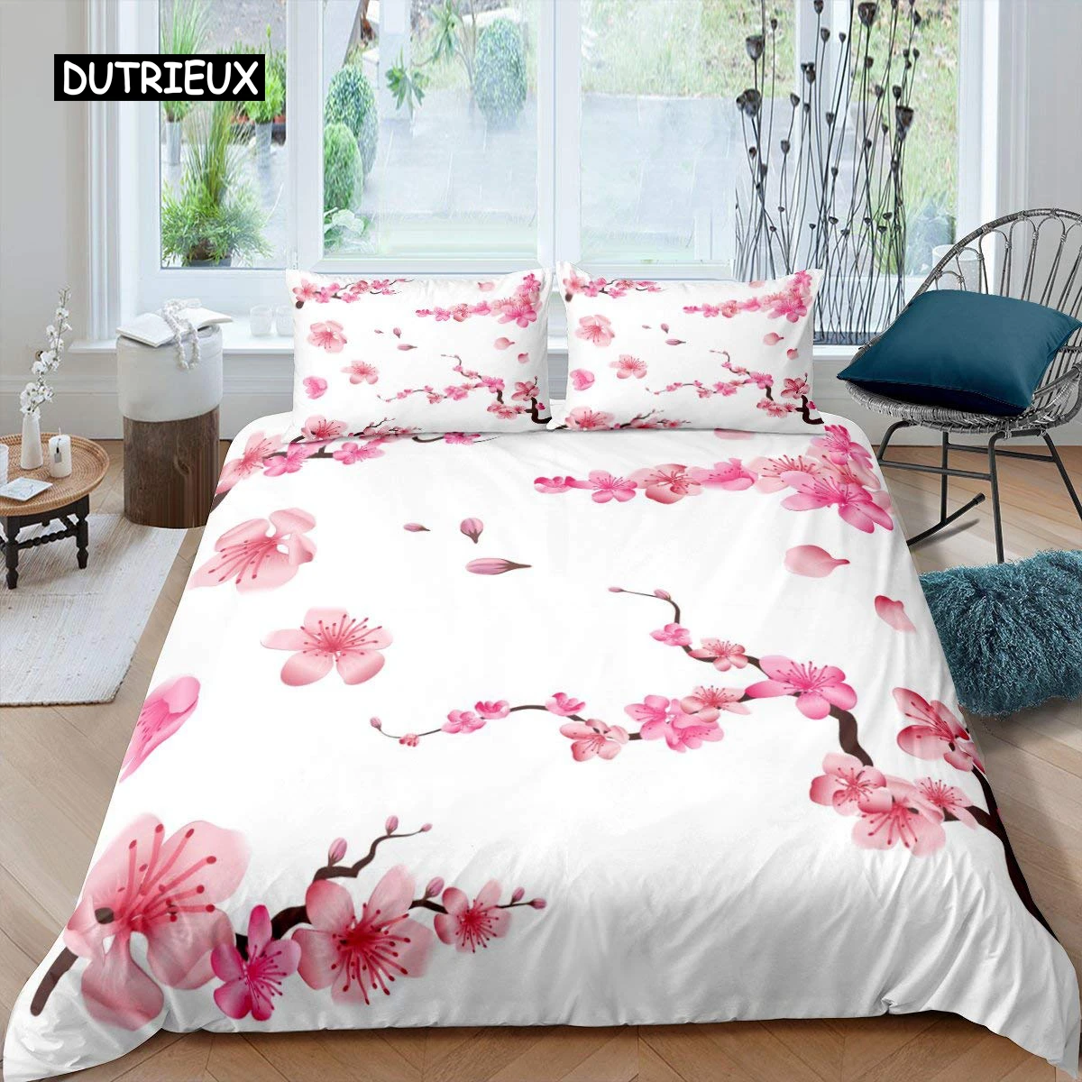 

Peach Blossom Duvet Cover Set Blooming Flower Bedding Set King Size for Teens Women Microfiber Pink Floral Twin Comforter Cover