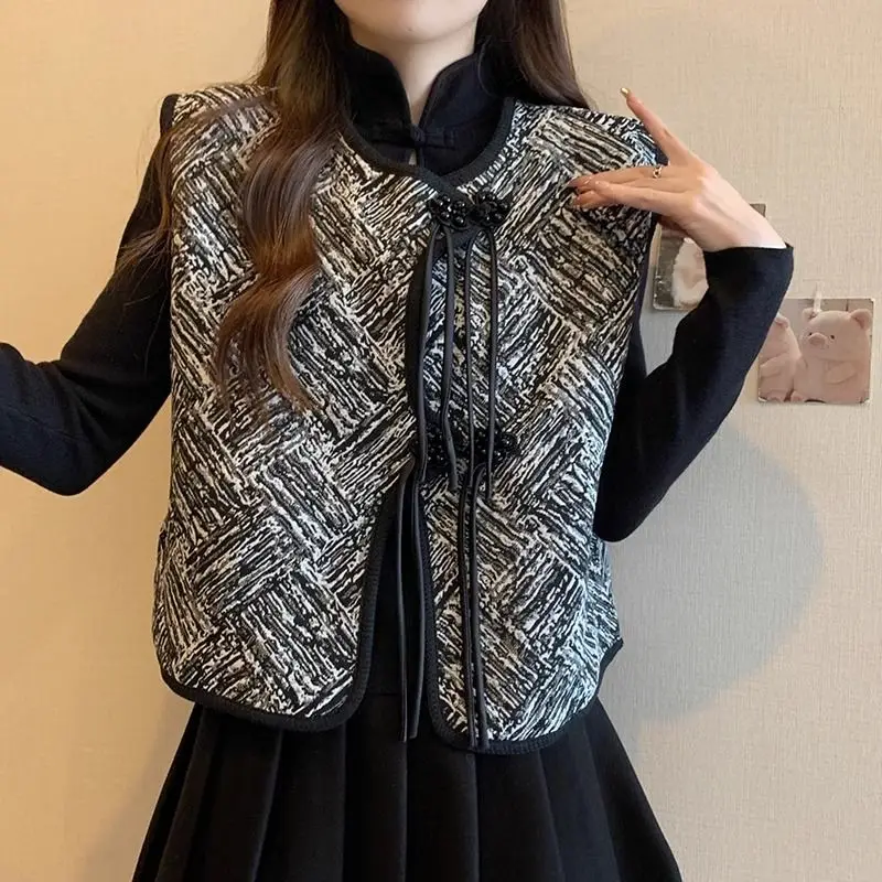 

Design Coil Button Waistband Blazers Vest Women Coat Sleeveless Cardigan Cropped Jackets Vintage Waistcoat Thin Crop Top New