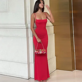 Image CAKULO 2024 Spring Solid Sleeveless Backless Elegant Sexy Bodycon Y2K Maxi Prom Dress Women Clothes Birthday Party Casual Y2K