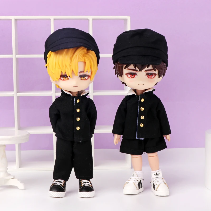 Japanese Black Uniform Doll Outfit Cap Gold Button Jacket Pants For OB11 1/12 BJD GSC Doll Style Costume Accessories Gift