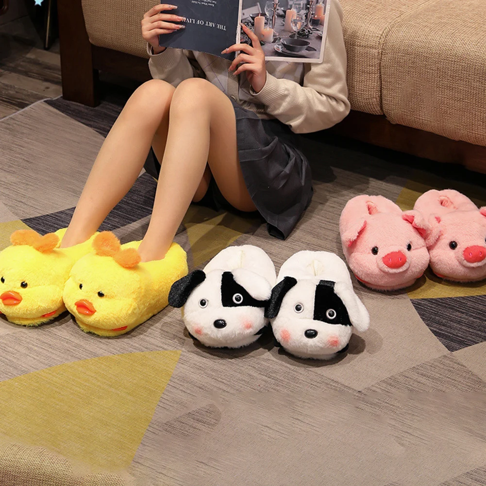 Cute Animal Full Cover Plush Slippers Anti-Slip Thicken Home Slipper For Cold Weather