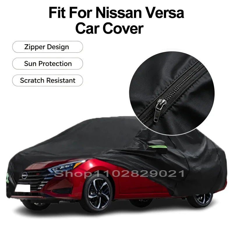 Zipper Door Waterproof Car Cover For Nissan Versa Windproof Dustproof UV Protection All Weather Auto Protector