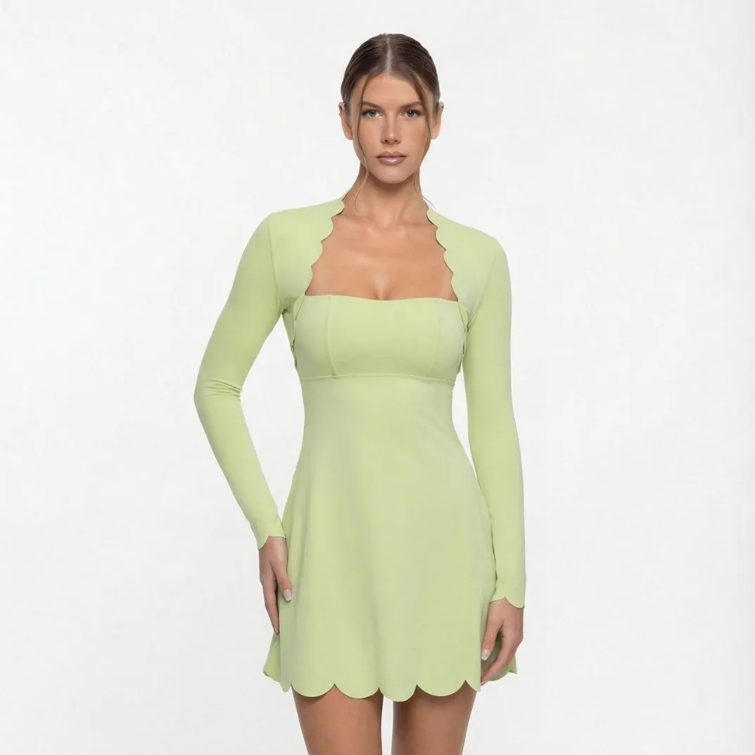 Tennis Clothes Women's Long Sleeve Wave Lace Golf Wear Tennis Skirt Breathable Quick-Drying Yoga One-Piece Dress - view 3