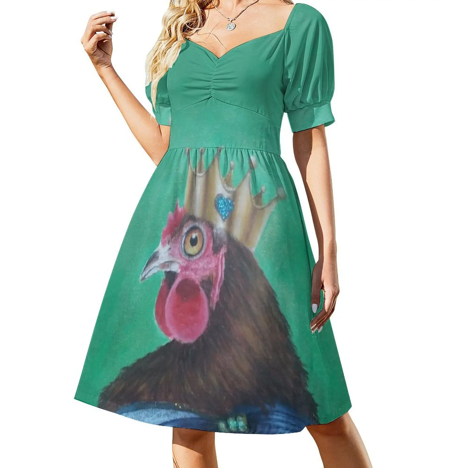 

Hen Queen - Portrait of the Queen Hen Henrietta IV, dresses and shirts Short-Sleeved Dress dress for woman women dress