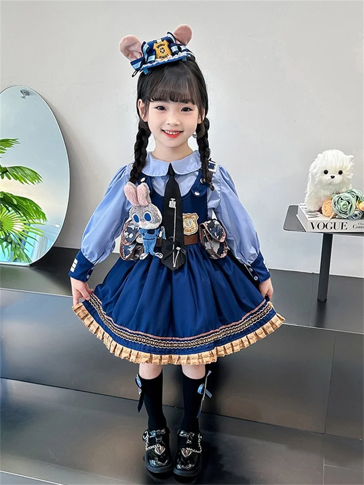 Film Zootropolis Judy Cosplay Kostuum Kinderen Jurk Stropdas Hoofdtooi Riem Sokken Volledige Set Meisjes Politie Rollenspel Uniform Halloween