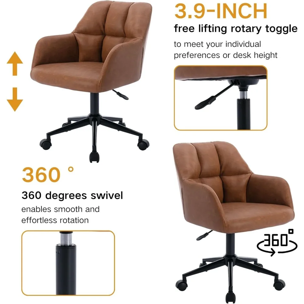 paio di sedie da ufficio girevoli con schienale medio in pelle marrone con altezza regolabile per uso domestico