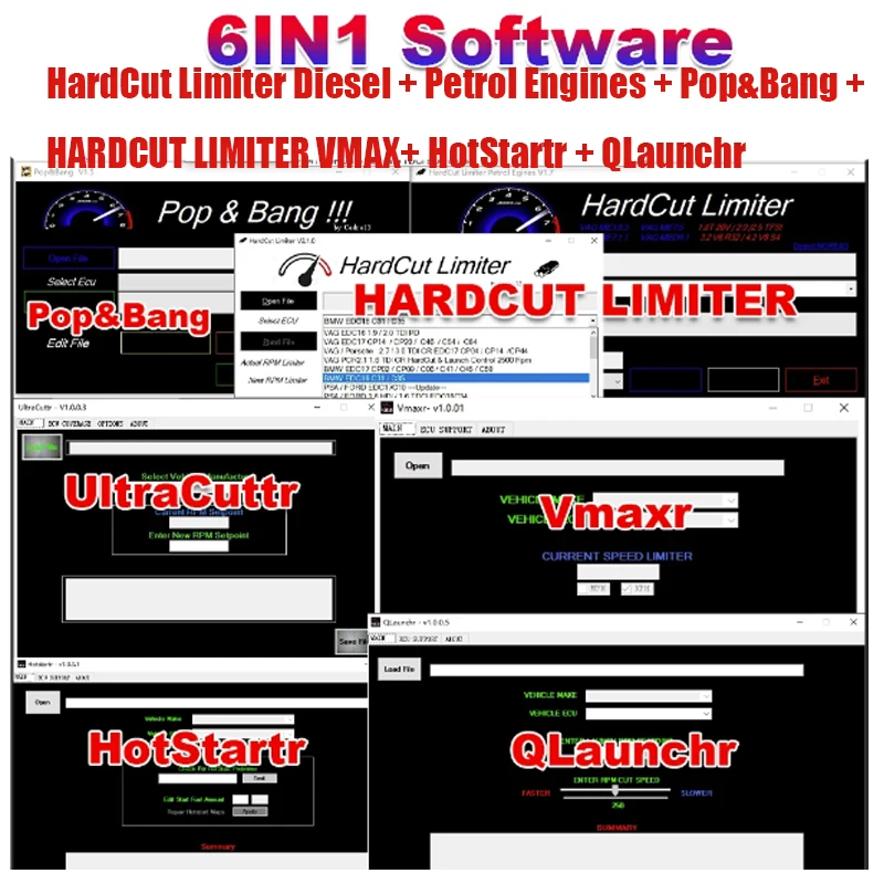 

New HardCut Limiter Diesel + Petrol Engines + Pop&Bang + HARDCUT LIMITER VMAX+ HotStartr + QLaunchr Software 6 IN 1 PACKAGE