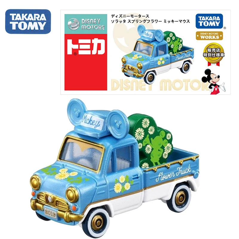 TAKARA TOMY Disney wiosenny kwiat Mickey Mouse Model ciężarówki zabawki dla dzieci ozdoby z kreskówek urodziny prezenty Anime urządzenia peryferyjne