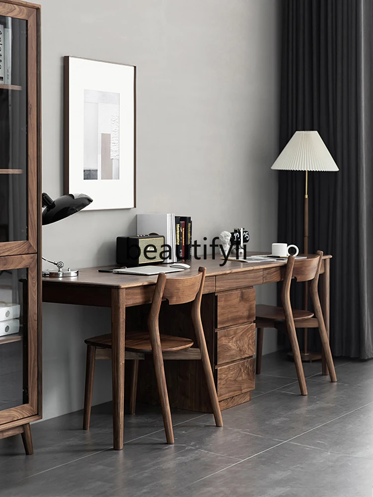 North American black walnut double desk solid wood modern simple learning writing lengthened computer desk