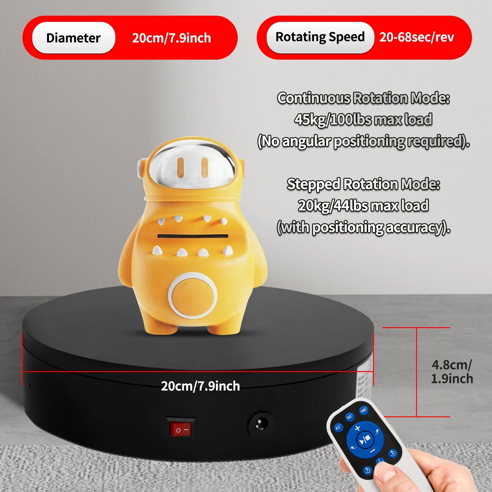 ComXim MT200RL20J 20cm Electric Turntable with Remote Control for Product Display Live Streaming 3D Scanning
