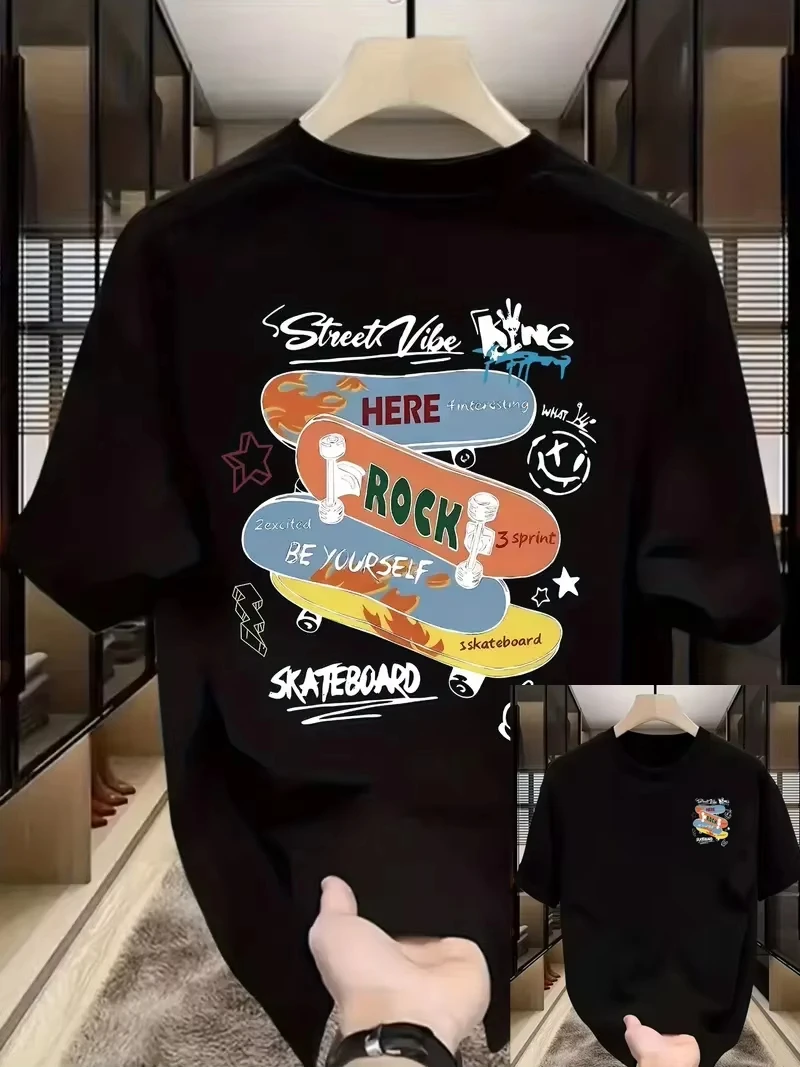 2026 New Y2K Family Matching Unisex Oversized T Shirt Street Vibe Skateboard Stack Print Streetwear Tee