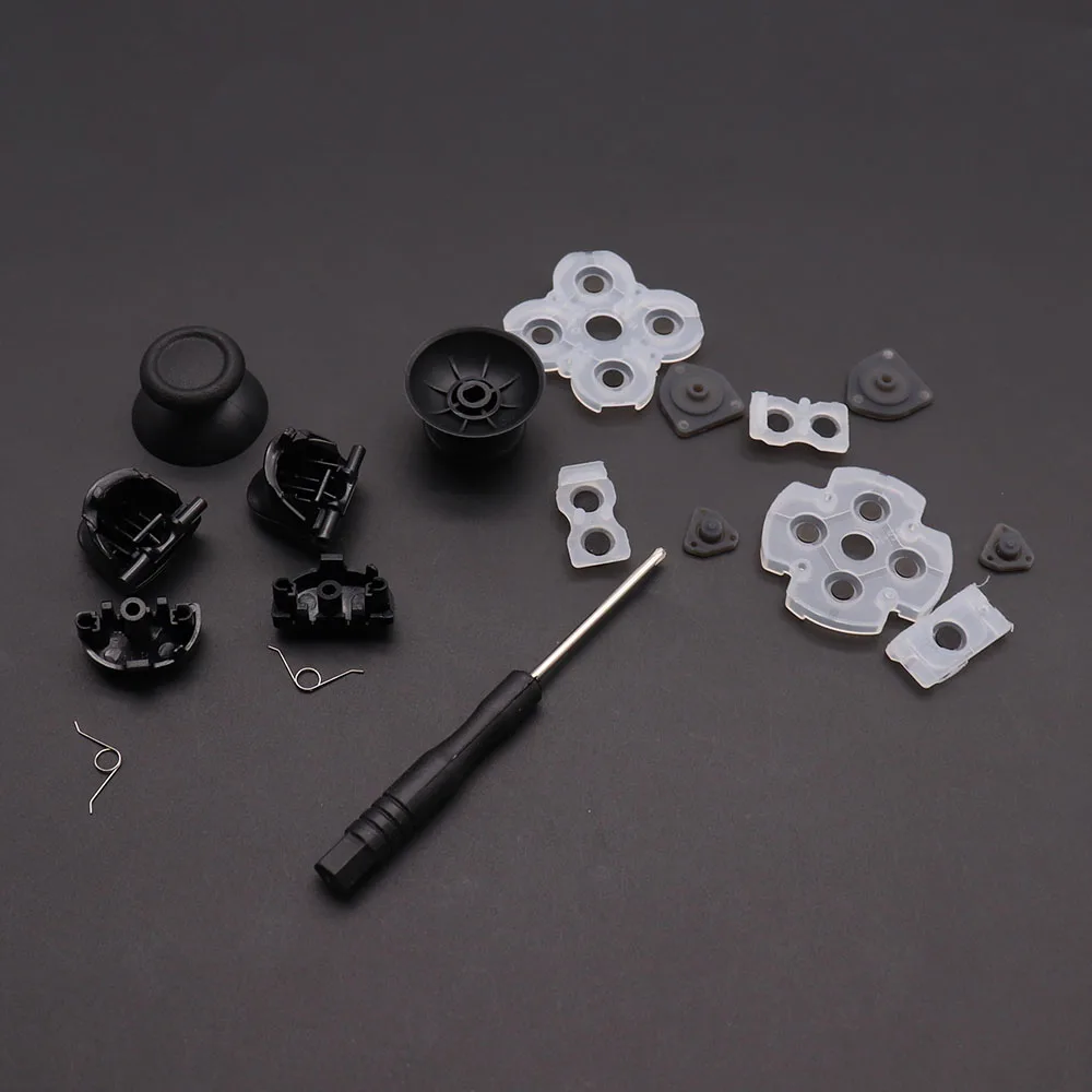Botões de Gatilho L1 R1 L2 R2 para Controle PS4 JDM-001 / 011, Stick Analógico 3D + Kit de Chave de Fenda com Borracha Condutiva