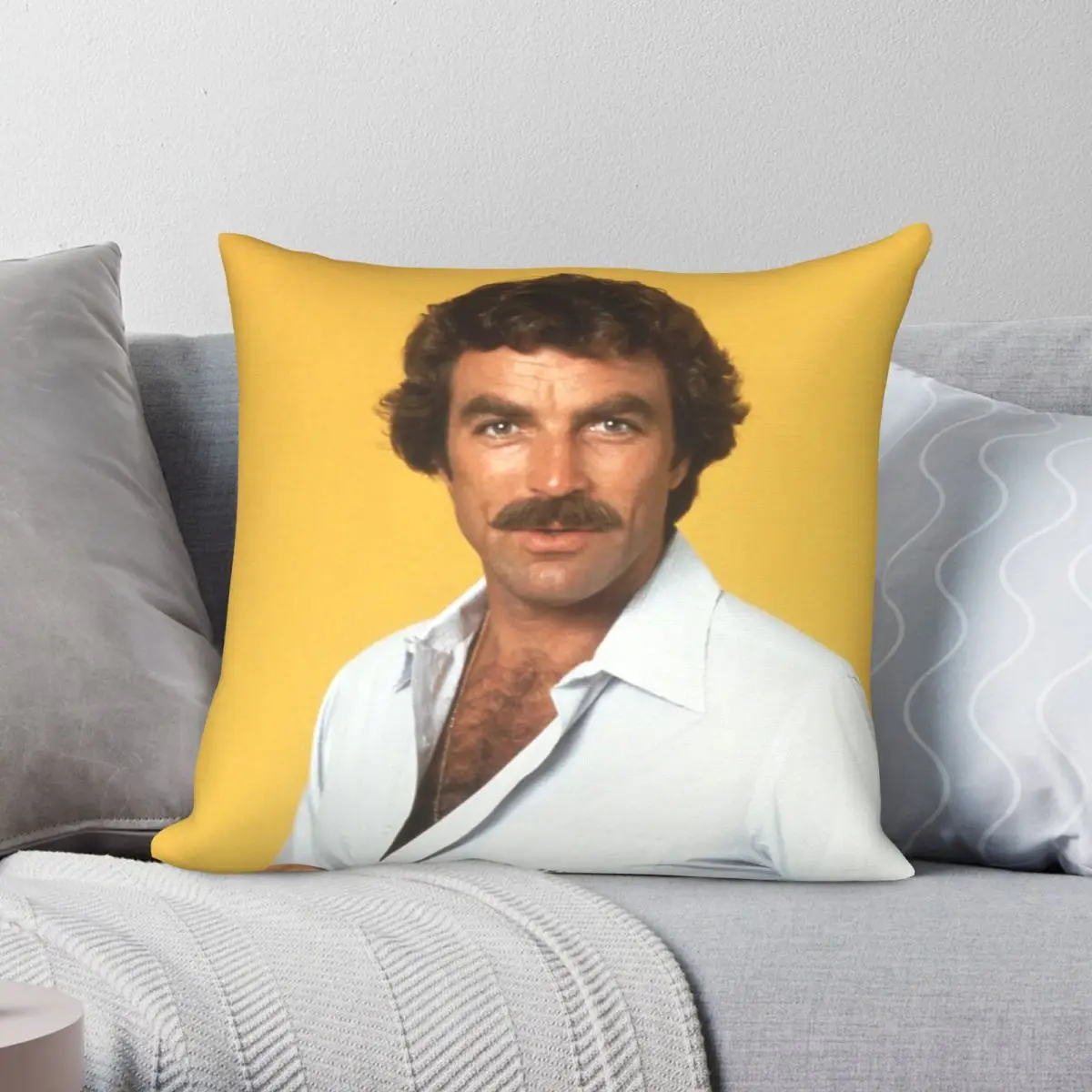 Tom Selleck Moustache Pillowcase Polyester Linen Velvet Printed Zip Decor Throw Pillow Case Sofa Seater Cushion Case 18