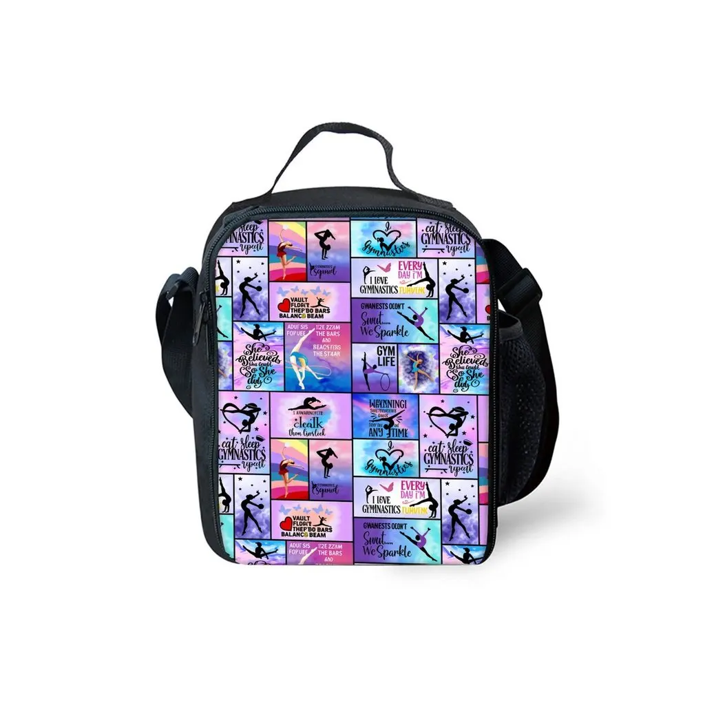 Yoga Dance Print Shoulder Strap Insulated Lunch Bags 2D Cartoon Boy/Girls Picnic Food Preservation Lunch Box Bag Thermal
