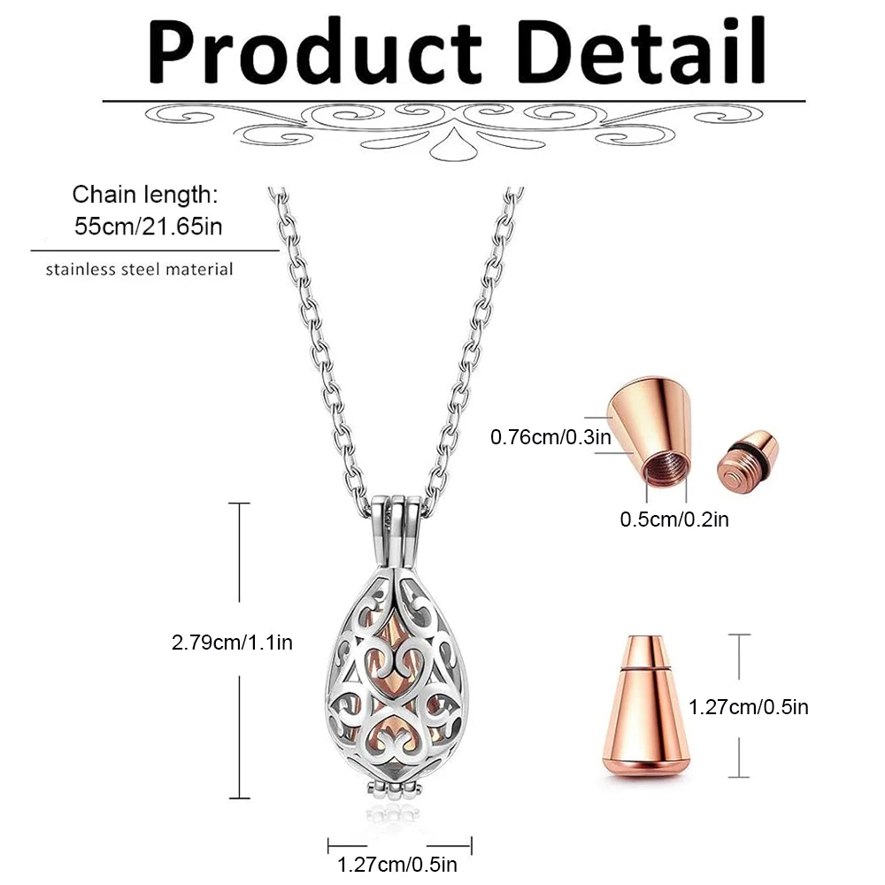 Cremation Jewelry for Ashes - Hollow Teardrop Ashes Pendant Necklace with Mini Keepsake Urn Memorial Ash Jewelry