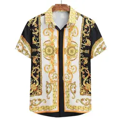 Summer Fashion Men's Short Sleeve Casual Shirts Luxury Style Gold Printed Tops Everyday Casual Wear Men's Shirts Oversized Tops