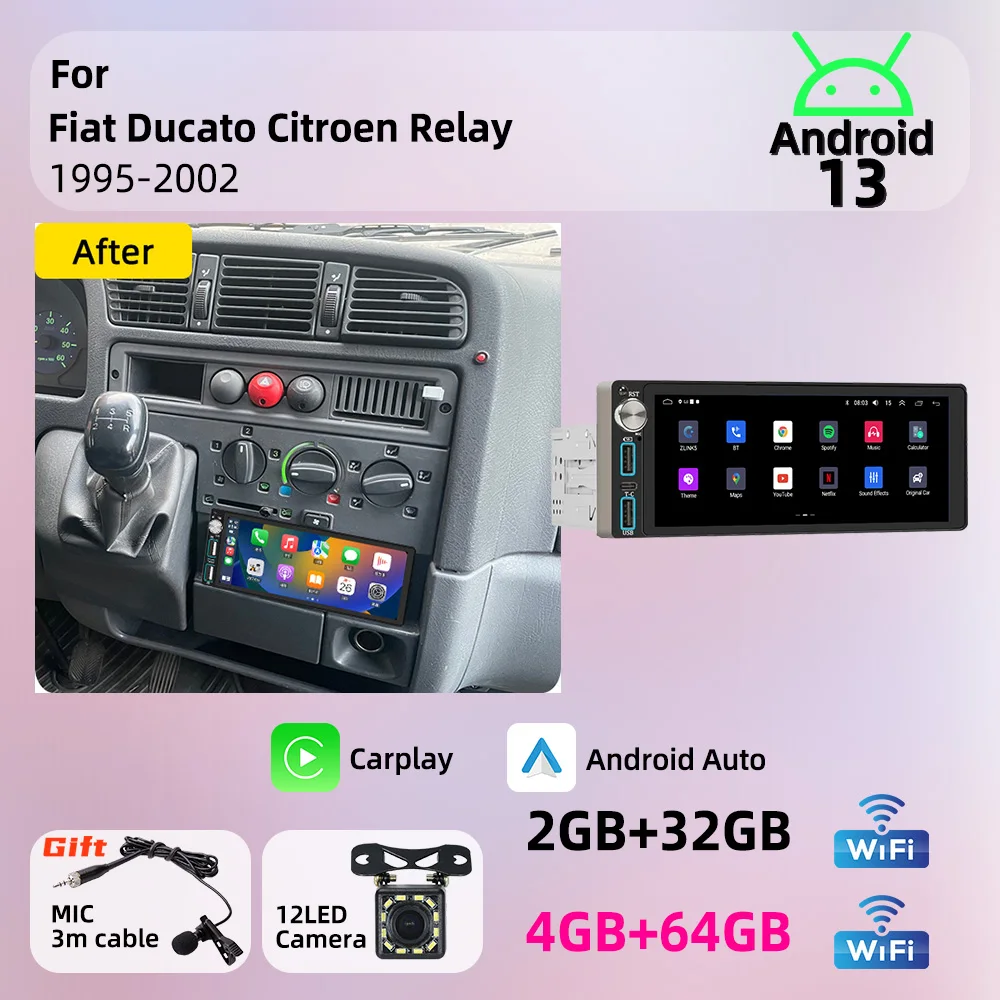 1Din Car Multimedia for Fiat Ducato Citroen Relay 1995-2002 Android Car Stereo 6.86 inch Carplay GPS Autoradio Radio Head Unit