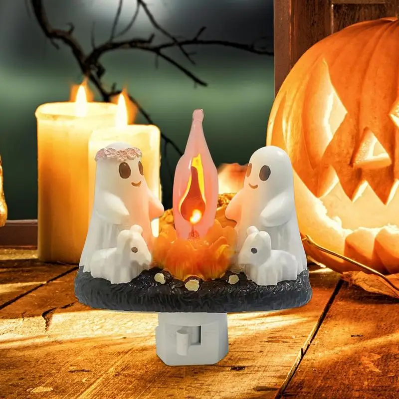 Ghost Night Lights Ghost Campfire Halloween Nightlight 3D LED Fire Lamp Ghost Lights Halloween Decoration for Garden Home Decor