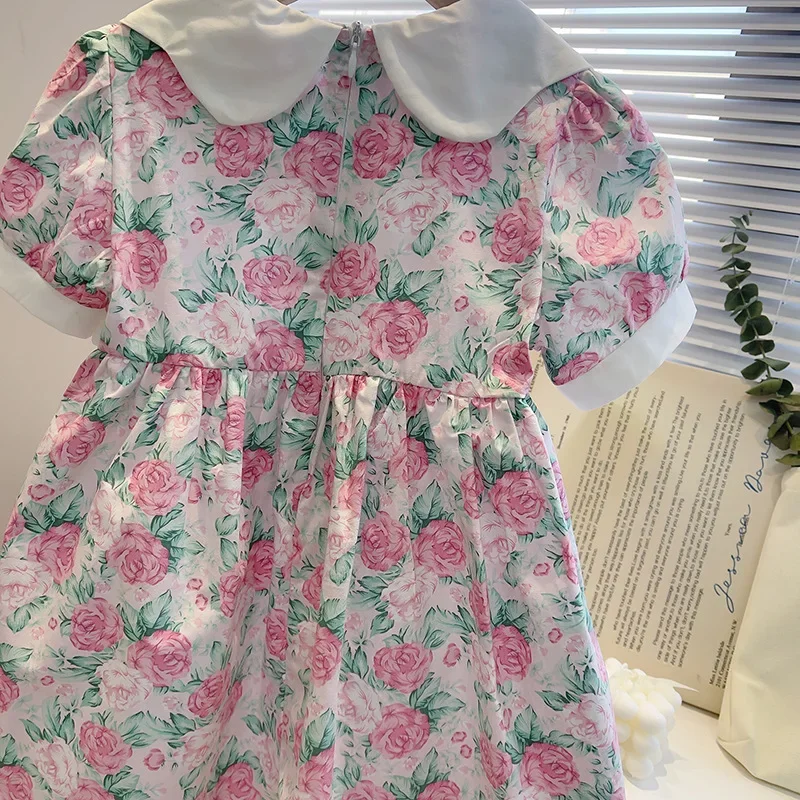 Summer Korean Style Girl\'s Floral Dress Little Girl Fashion Pure Cotton Short Sleeve Clothing Kids Party Princess Gift Dress