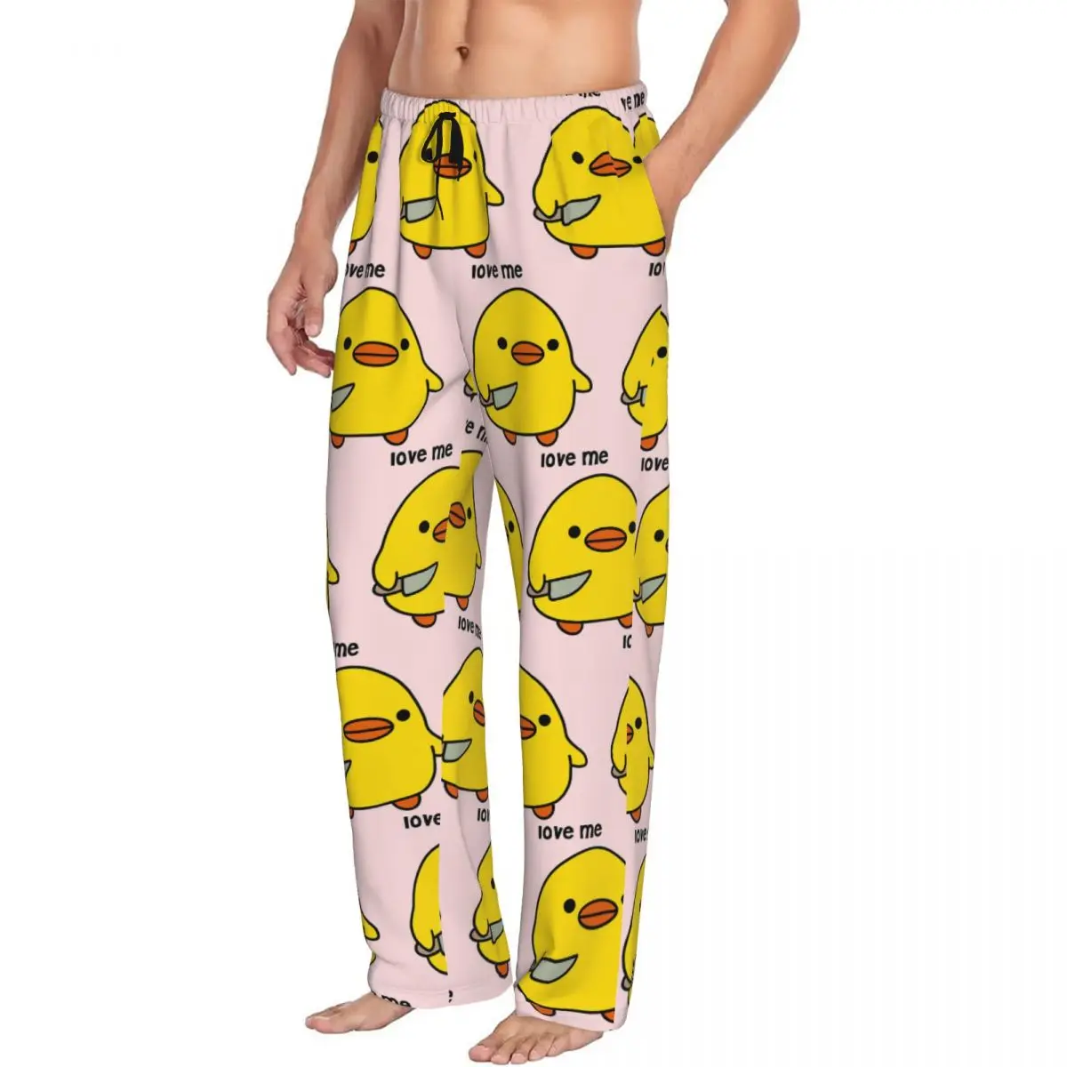 Custom Duck With Knife - Love Me Version Kawaii Duck Knife Duck Pajama Pants Men Sleepwear Sleep Lounge Bottoms with Pockets