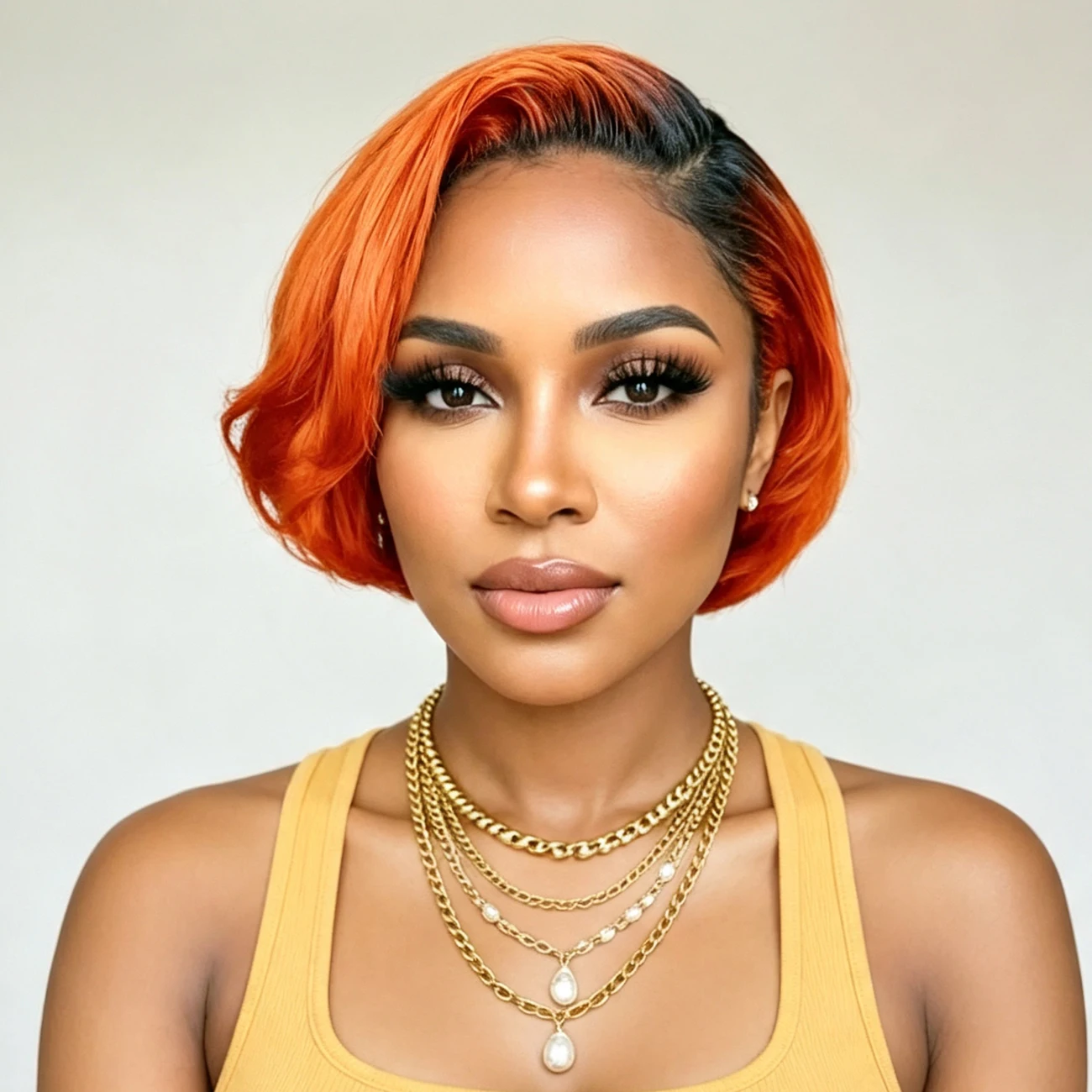 1/350 Ginger Orange Highlight Short Bob Wig Human Hair 13x4 Transparent Lace Frontal Wigs Pre Plucked  For  Women Daily Party Dating Cosplay Halloween
