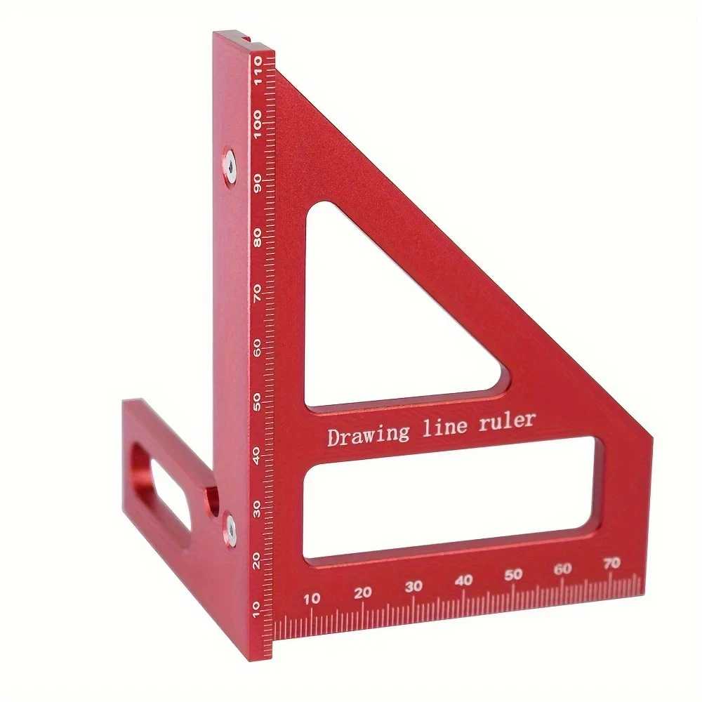 Woodworking Square Ruler Aluminum Tripod High Precision Layout Measuring Tool for Engineers Carpenters Red 45°/90°